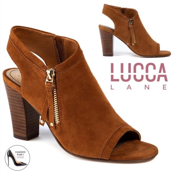 Lucca Lane Brush Brown Suede Viloa Shooties Ankle Booties Open Toe Heeled Sandal
